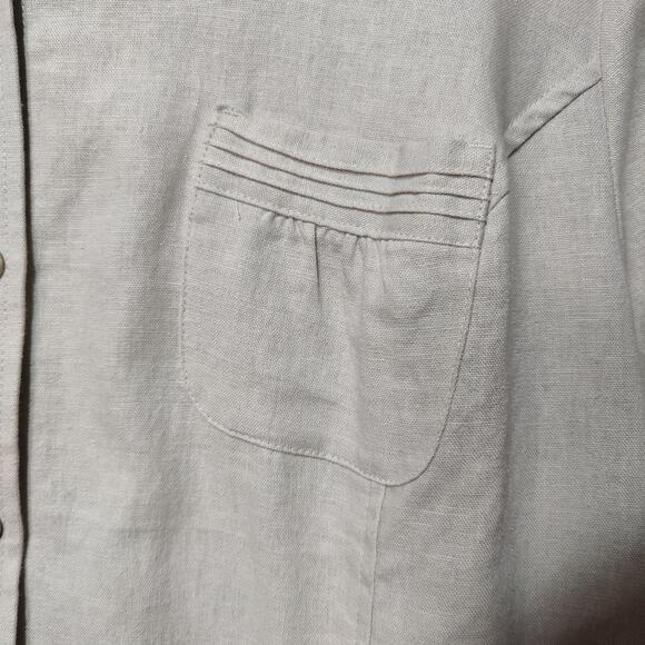 CJ Banks Women's Plus Sz 3X Oatmeal Tan Linen Short Sleeve Button Front Shirt - Picture 2 of 6